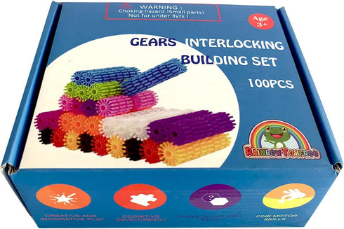 RAINBOW TOYFROG 100 Piece Interlocking Gears Toys Kit with Tote - Colorful Manipulatives for Kids' Sensory Bin