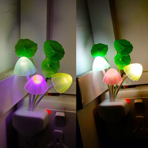 2 Pack AUSAYE Sensor Led Night Light Plug-in Wall Lamp Color Changing Mushroom Night Light for Kids Adults NightLight