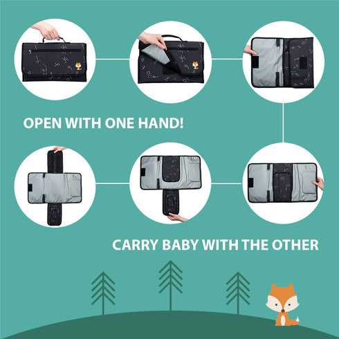 Lil Fox Portable Changing Pad - One-Hand Diaper Change Pad for Baby Diaper Bag or Changing Table. Unisex Baby Shower