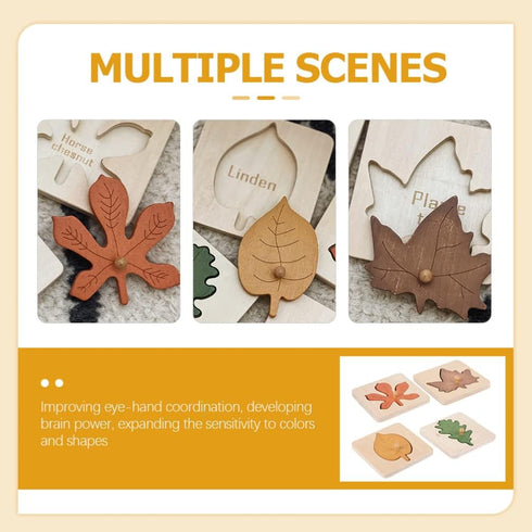 Kisangel Toddler Toys, 4pcs Wooden Leaf Shape Puzzle, Educational Learning STEM Toys for Birthday