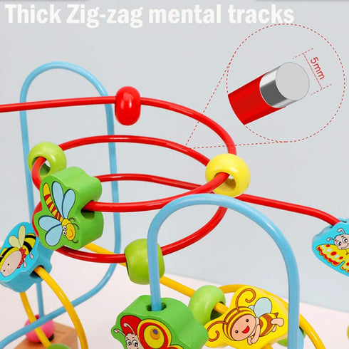 1 2 3 Joqutoys Bead Maze Toy for Year Old Kids, Wooden Colorful Roller Coaster Circle Toys, Early Educational Toys