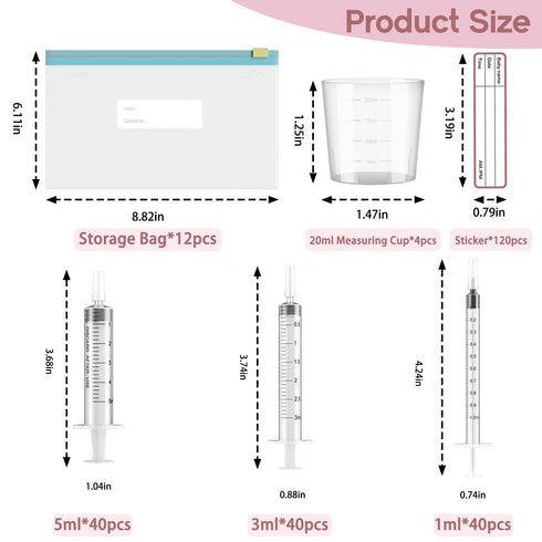 120 Sets 1/3/5ml 1/3/5mlx60, Stickerx120, 20ml Cupx4, Bagx12 Colostrum Collector Kit Include No Needle Colostrum