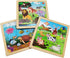 Wooden Jigsaw Puzzle Set - 3 Pcs Farm, Jungle, and Sea Animals, Educational Preschool Toys