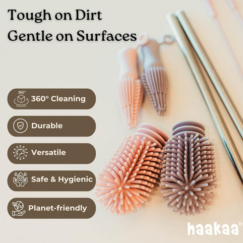Haakaa Silicone Cleaning Brush Kit Household Cleaning Brushes for Bottles and Crevices Food-Grade Silicone: Dishwasher