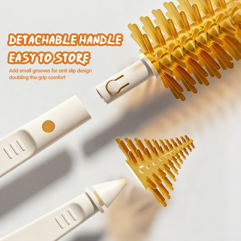 NJYW 7-in-1 Set Baby Bottle Brush with Silicone Nipple & Straw Brushes, Soap Dispenser, Foldable Drying Rack, Portable
