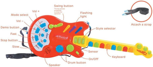 Dimple Kids Handheld Musical Electronic Toy Guitar for Children Plays Music, Rock, Drum & Electric Sounds Best Toy
