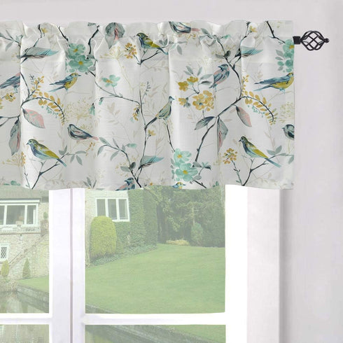 Leeva Windows Valances for Bathroom, Birds Garden Print Pattern, Thermal Insulated Short Curtains for Bedroom Kitchen,