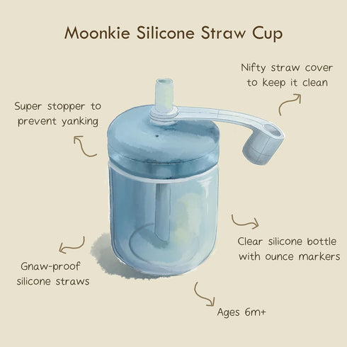 6 5 oz, 1 Pack Moonkie Baby Straw Cup | Silicone Toddler Sippy Training Cup With Straw Lid | BPA-Free Drop-Proof Cup |