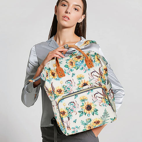 LIMHOO Backpack, Floral Diaper Bag Waterproof Baby Care Bag, Women Travel Baby Nappy Changing Bag (White)