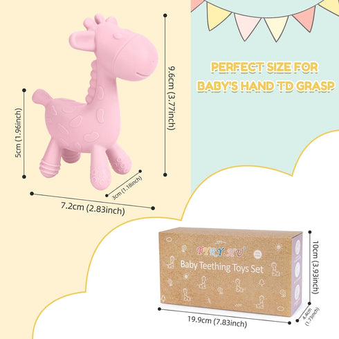 0-6 6-12 4 Pack TYRY.HU Baby Teething Toys for Babies Months,BPA Free Silicone Giraffe Teethers Toys, Soft-Textured