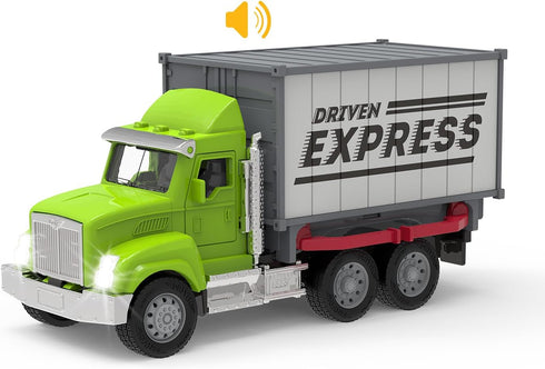 Driven by Battat Micro 1:24 Scale Toy Container Truck with Lights & Sounds for Kids - Realistic Delivery Truck