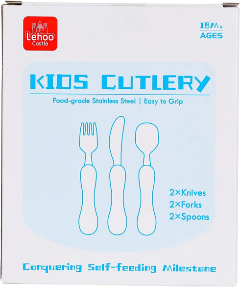 Lehoo Castle Toddler Utensils Kids Silverware, 6pcs Safety Stainless Steel Fork Spoon Knife Set, Children Flatware Set
