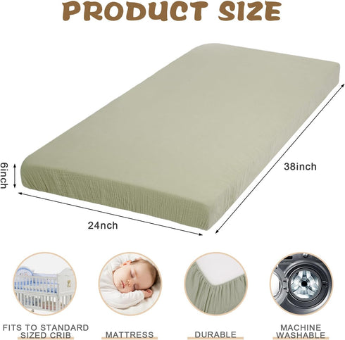 3 24'' 38'' Newwiee Pcs Muslin Crib Sheets for Girls and Boys x Cotton Soft Fitted Baby Bed Sheets for Crib