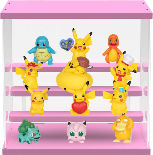 DuvinDD Acrylic Display Case for Doll Toy - Clear Countertop Showcase - Dustproof Protection - Pink (12.5" L x 10" D x