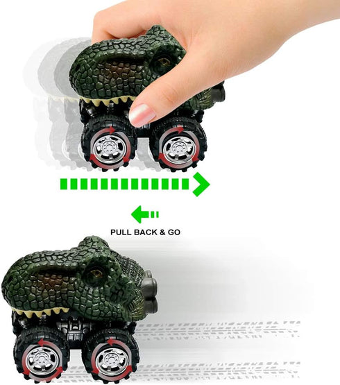 DINOBROS Dinosaur Toy Pull Back Cars 6 Pack for Boys Age 3-7, Dino T-Rex Games