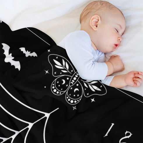 Gothic Baby Monthly Blanket for Boys, Goth Newborn Month Blanket, Soft Flannel Photography Background Prop, Moth Bat