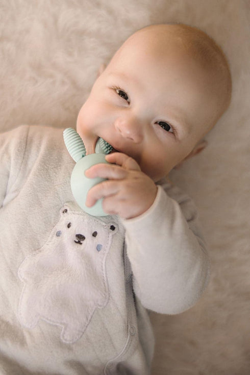 Baby Teething Toy - Easter Bunny Infant Teether Rabbit Egg Rattle for Teething Pain Relief, Mint Color