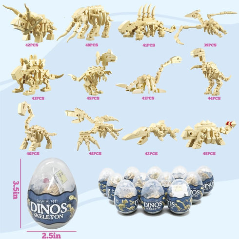 UMEELR 12Pcs 12 1 Pre Filled Easter Eggs Dinosaur Skeleton Building Blocks, in Easter Eggs for Kids Easter Egg Hunt