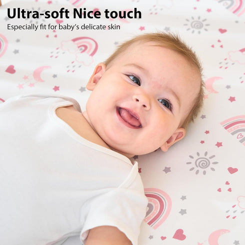 38x26 Pack Pack 3-Pack Baby Mini Crib Sheets Girl, Portable and Play Sheets Fitted for Playard and N Play Mattress