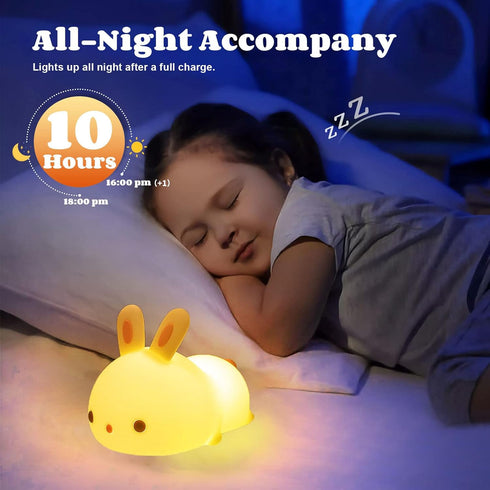 YOTOZU Cute Bunny Night Light, USB Rechargeable Kids Night Light with Warm White and 16 Colors Breathing Modes