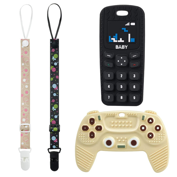Aolso 2PCS Silicone Baby Teething Toys, Game Controller Teething Toys and Phone Teething