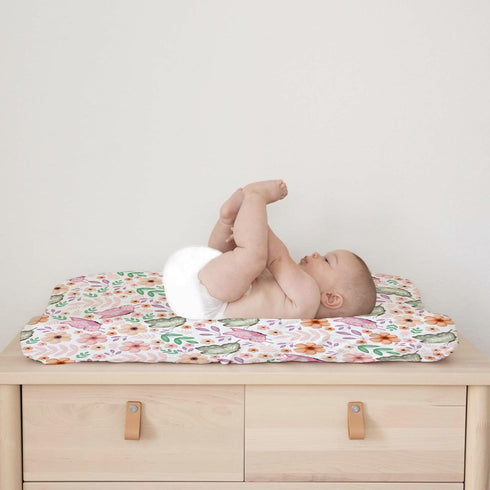 Colorful Flowers Leaves Butterflies Changing Pad Covers for Boy Girl, 32''x16'' Spring Boho Floral Unisex Fitted Mats