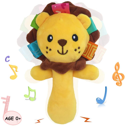 Soft Baby Rattle Toys, Plush Stuffed Animal Hand Rattles for Toddlers, Lion Development Infant Toy