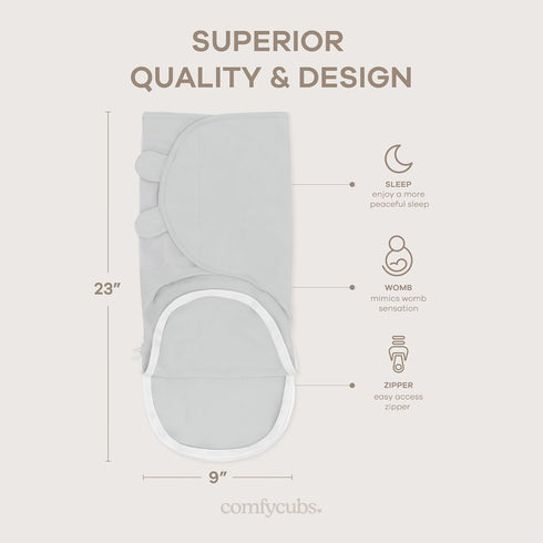 3 Pack 100% 3-6 Comfy Cubs Easy Swaddle Blanket with Zipper Closure, - Cotton Newborn Wrap, Large for Months Infants