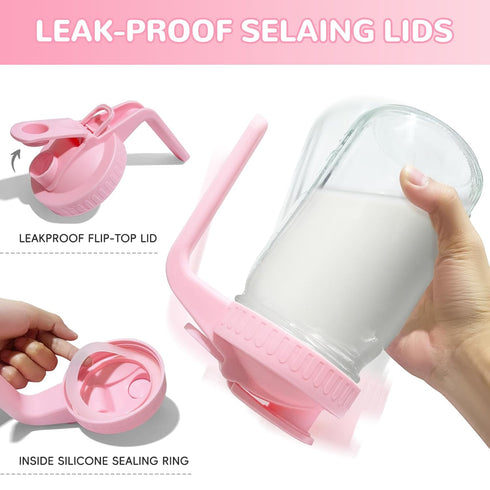Riznpo 2 PACK 32OZ Breast Milk Pitcher Glass Breastmilk Pitcher with Lids Leak-proof Wide-mouth Mason Jar