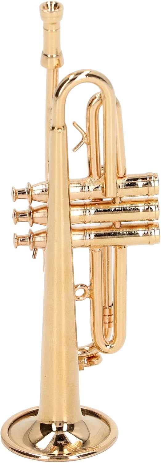 Miniature Brass Trumpet Model, Dollhouse Musical Instrument, Christmas Ornament