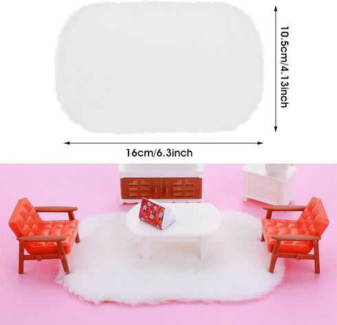 Cobee 2Pcs Miniature Carpets, 1:12 Dollhouse Wool Rug, White Furry Rugs for Dolls House Accessories Play Set