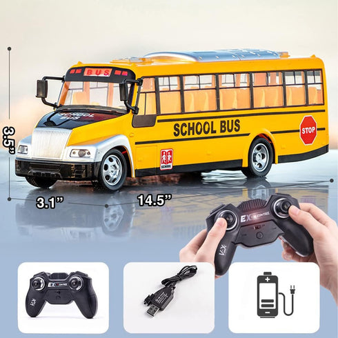 2.4Ghz Liberty Imports RC School Bus - Remote Control Toy Bus with LED Lights, Rechargeable Electronic Vehicle for Kids