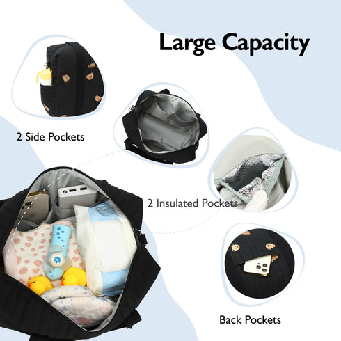 LORADI Versatile Diaper Bag Tote with Insulated Pockets & Stroller Hooks - Ideal for Newborn Travel