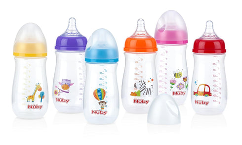 1 Pack 1 Nuby Wide Neck Bottle with Anti-Colic Air System, Colors/Prints May Vary, of Bottle