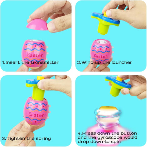 4 Pack Easter Eggs Light Up Spinning Tops with Flashing LED Lights for Kids Easter Basket Stuffers