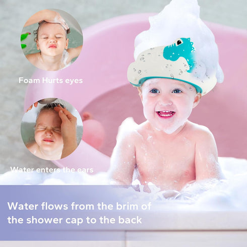 FUNUPUP Baby Shower Cap for Kids with Bath Rinse Cup, Adjustable Toddler Hair Washing Shield Hat Baby Bath Visor Shampoo Hat for Toddlers 6M-9T(Dinosaur Blue)
