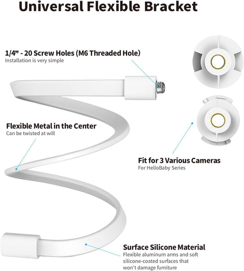 HB6550/HB65/HB66/HB6558/HB248, SM935E/SM650, 20'' Flexible Baby Monitor Mount for HelloBaby ANMEATE Compatibile