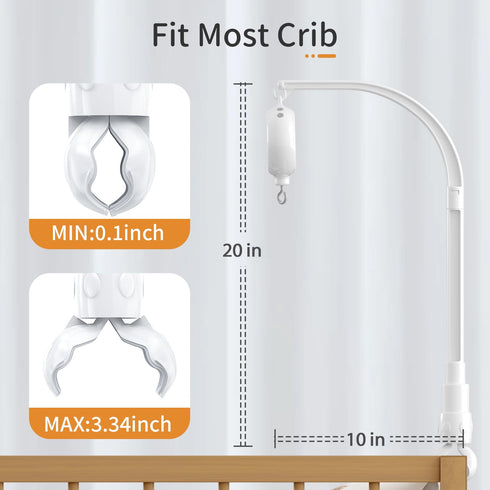 Motor,23 Inch,Volume Control,3 Mobile,35 Lullabies,30 FEISIKE Baby Crib Mobile Arm with Music Box Spin Modes(Turn
