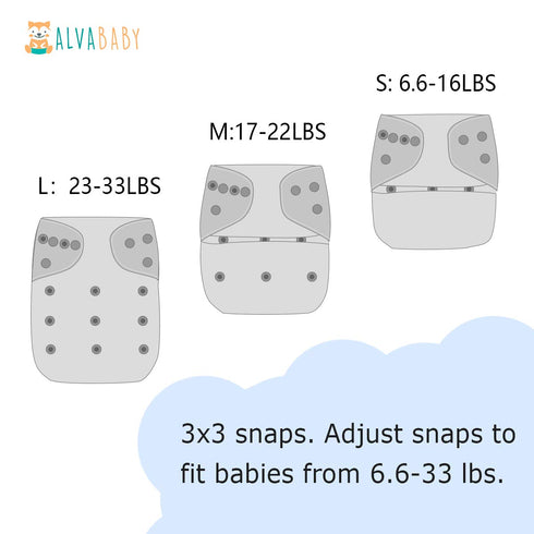 1 Pack 2 YD152-2T ALVABABY Baby Cloth Diaper One Size Adjustable Washable Reusable for Baby Girls and Boys with Inserts