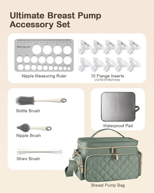 S1/S2, Set,10Pcs 24mm Breast Pump Bag Kit for Spectra Pumping Bag with Bottle Brush Flange Inserts for Flange, Nipple
