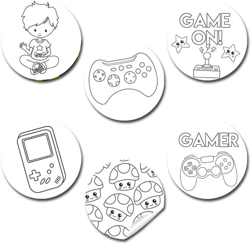 Color Your Own Game On! Video Game Themed Birthday Party Favor Sticker Labels, 90 Stickers for Crafts and Goodie Bags.