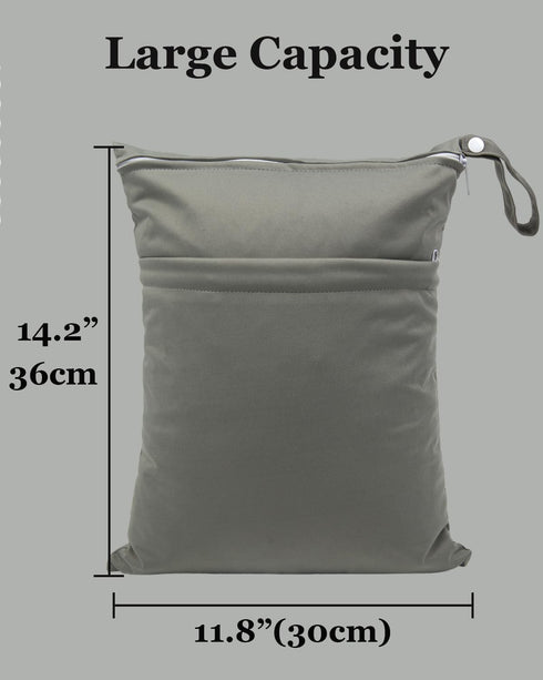 Wet Dry Bag for Baby Cloth Diapers, Waterproof Reusable with Two Zippered Pockets Travel Beach Pool Soiled Baby Items