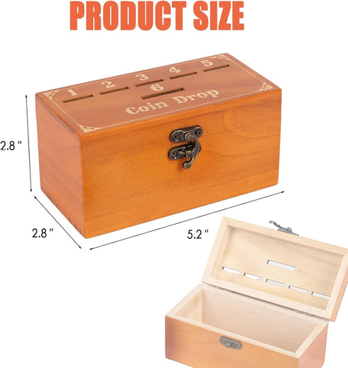 Wooden Penny Game, Coin Drop Game with 50 Coins, Wooden Game Box and 1 Dice for Family Fun Interaction