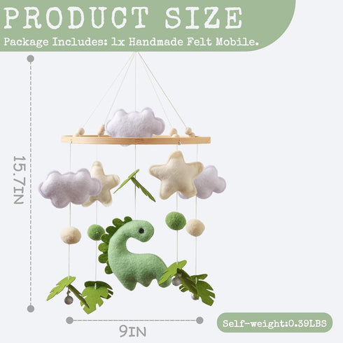 Moyii Baby Crib Mobile for Nursery - Handmade Felt Dinosaur Hanging Mobile - Green Dino Ceiling Decor for Boys Girls