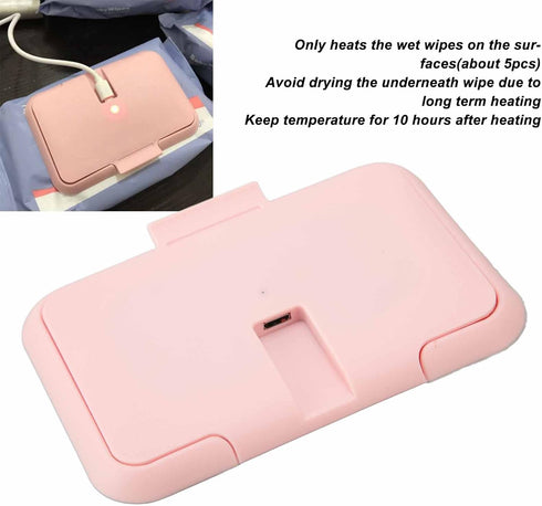 Portable USB Baby Wipe Heater - Large Capacity Pink Wipe Warmer