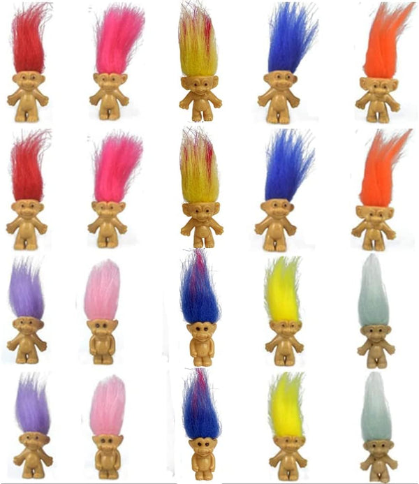 20 Pcs Miniatures Mini Lucky Troll Dolls with Chromatic Hair PVC Tiny Action Figures for Collection