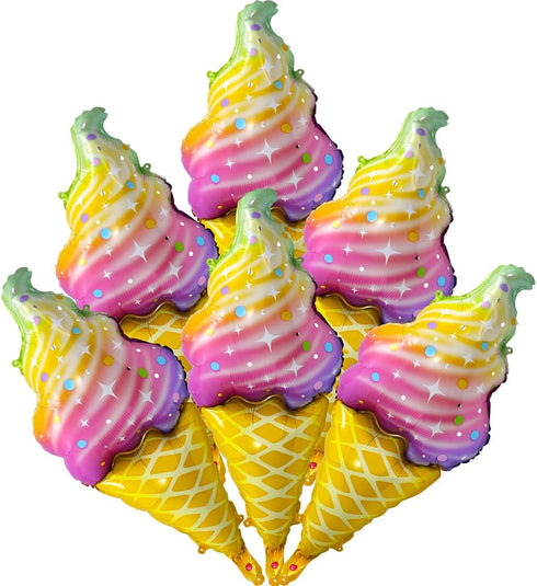 6 Pack Rainbow Ice Cream Cone Balloon Candies Sweetmeat Food Party Supplies For Birthday Wedding Baby Shower, Big Ice