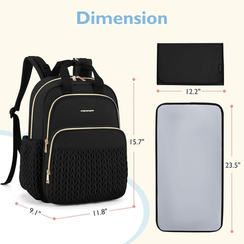 mommore Backpack, Large-27L) Diaper Bag Stylish Travel Baby Bag with Insulated Pockets, Changing Pad and Stroller