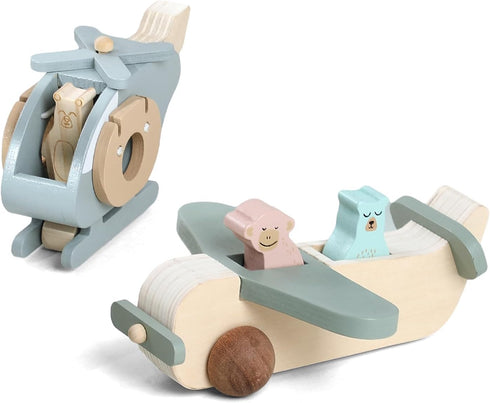 Set Set ibwaae Wooden Airplane Toys for Toddlers, Air Transport Vehicles Play Baby Push Car Toys for Babies Montessori
