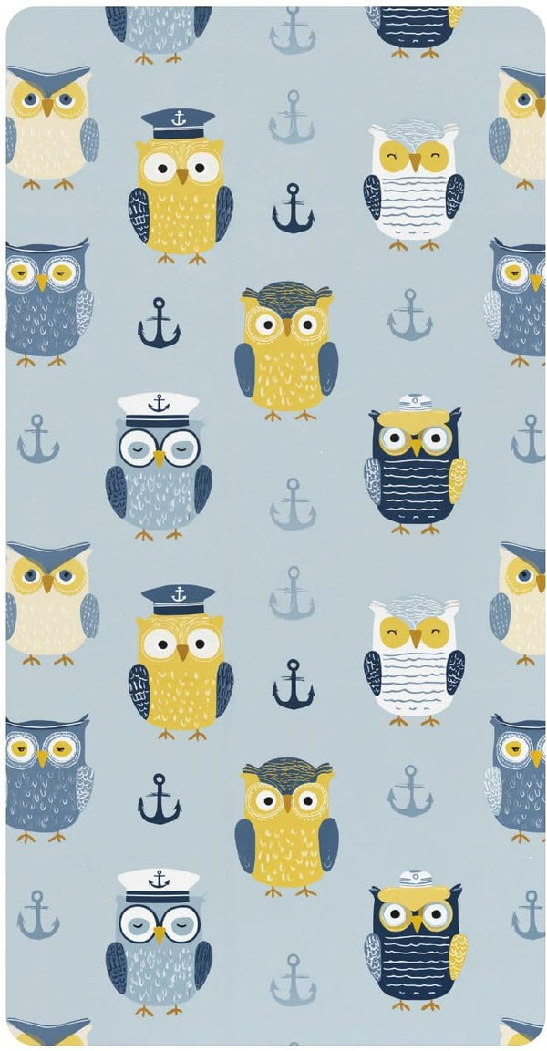 miaozhen Cotton Baby Crib Sheets Comfy Breathable Funny Ocean Owl Blue Crib Mattress